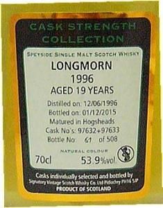 LONGMORN / ロングモーン19年1996 シグナトリー カスクストレングス